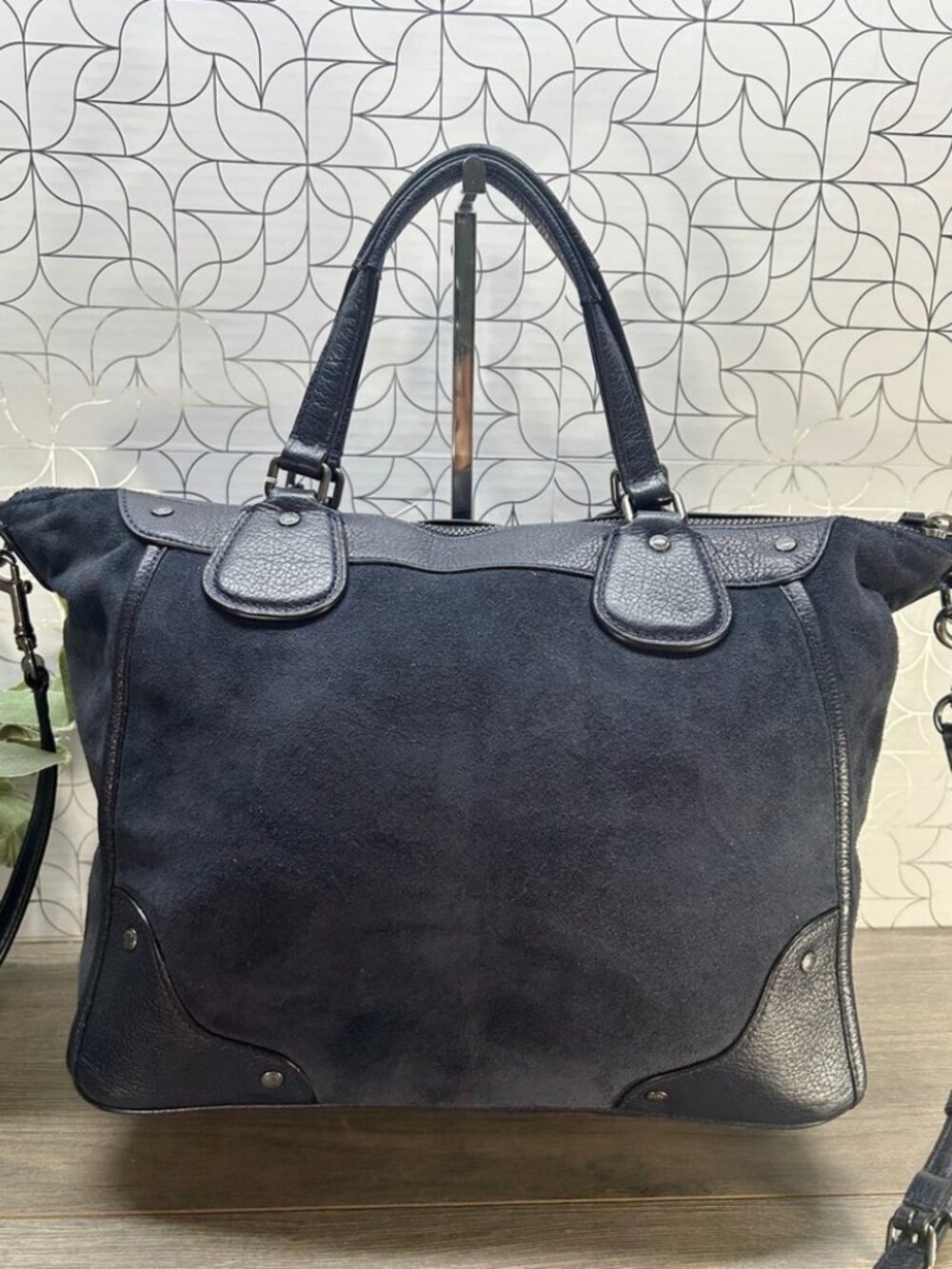 Coach Navy Suede Leather Mickie Tote Bag - Picture 2 of 7